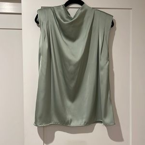 Silky sage green sleeveless mock neck top